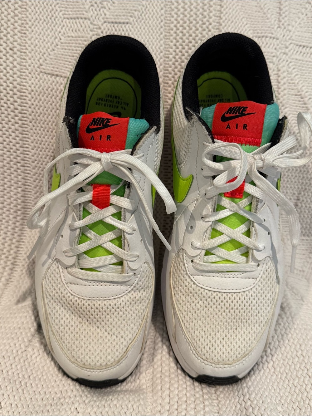 Nike Women's Air Max White Sneakers with Neon Green, Red & Blue Accents, 7.5